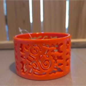 True Orange Filigree Cutout Bangle Bracelet Wide Statement Cuff Boho Retro